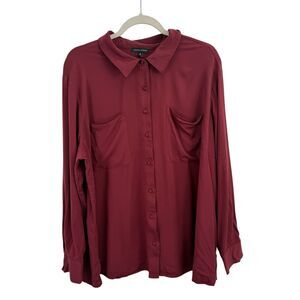 Universal Standard Grace Eco Maroon Button Front Blouse Womens Medium US 18-20